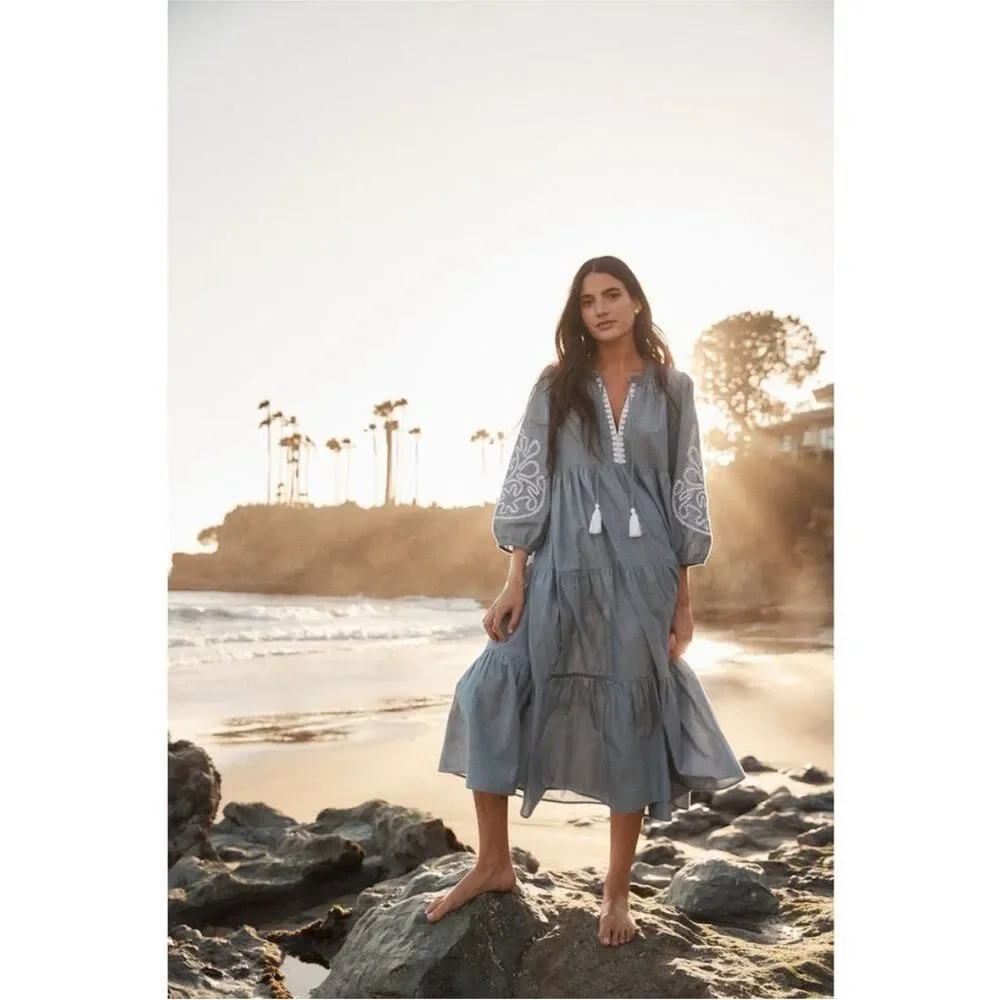 Tuckernuck Cotton Chambray Embroidered Salty Paloma Caftan Dress NWT Size Small - Picture 16 of 16